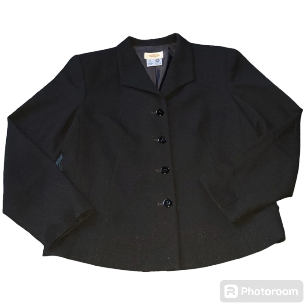 Talbots Petite Pure New Wool Black Blazer‎ size 10 made in USA euc